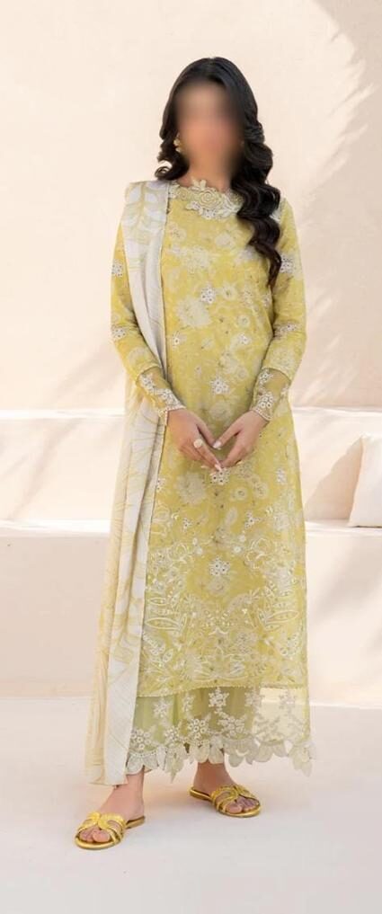 3PC UNSTICH LAWN WITH CHIFFON DUPPATA - Image 2