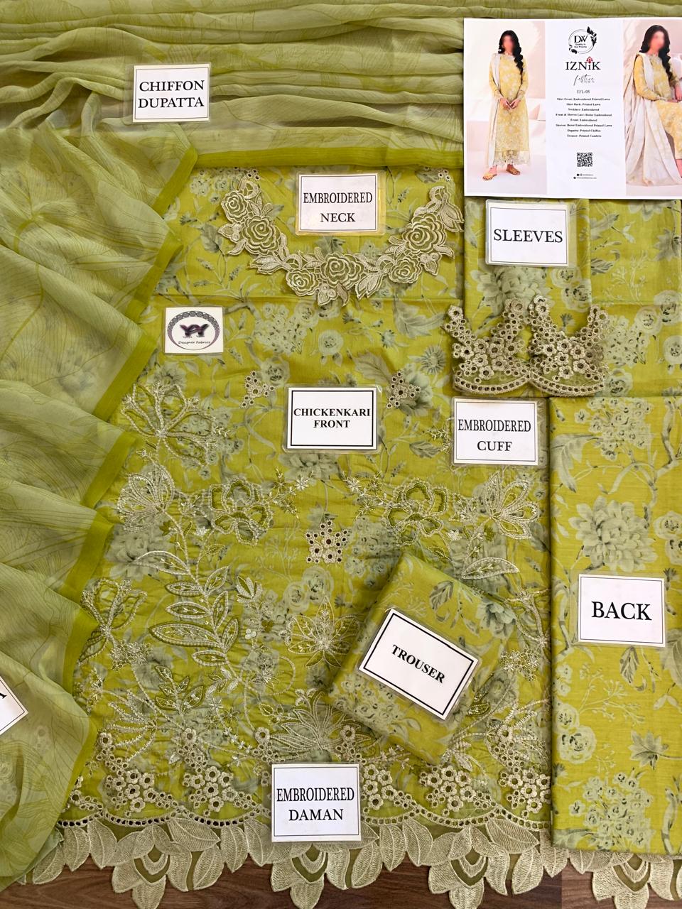 3PC UNSTICH LAWN WITH CHIFFON DUPPATA - Image 3